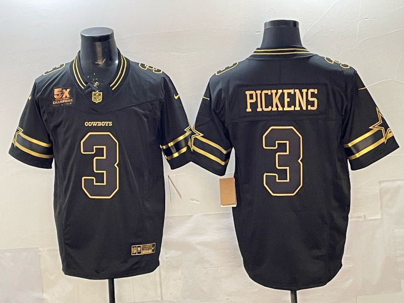 Men 2026 Dallas Cowboys #3 Pickens Black gold 6th generation Nike Limited NFL Jersey style 011